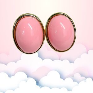 Vintage 80s Earrings Pink Gold Chunky 80s VTG Original Clip On Earrings Vintage